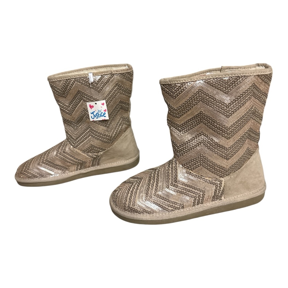 Justice Girls Faux Suede Fur Sequins Chevron Sequins Slip-on Boots Size 5